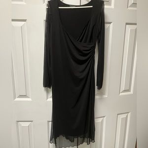 Babystyle maternity Sz P. Black dress.Crisscross front. Peekaboo shoulder/sleeve